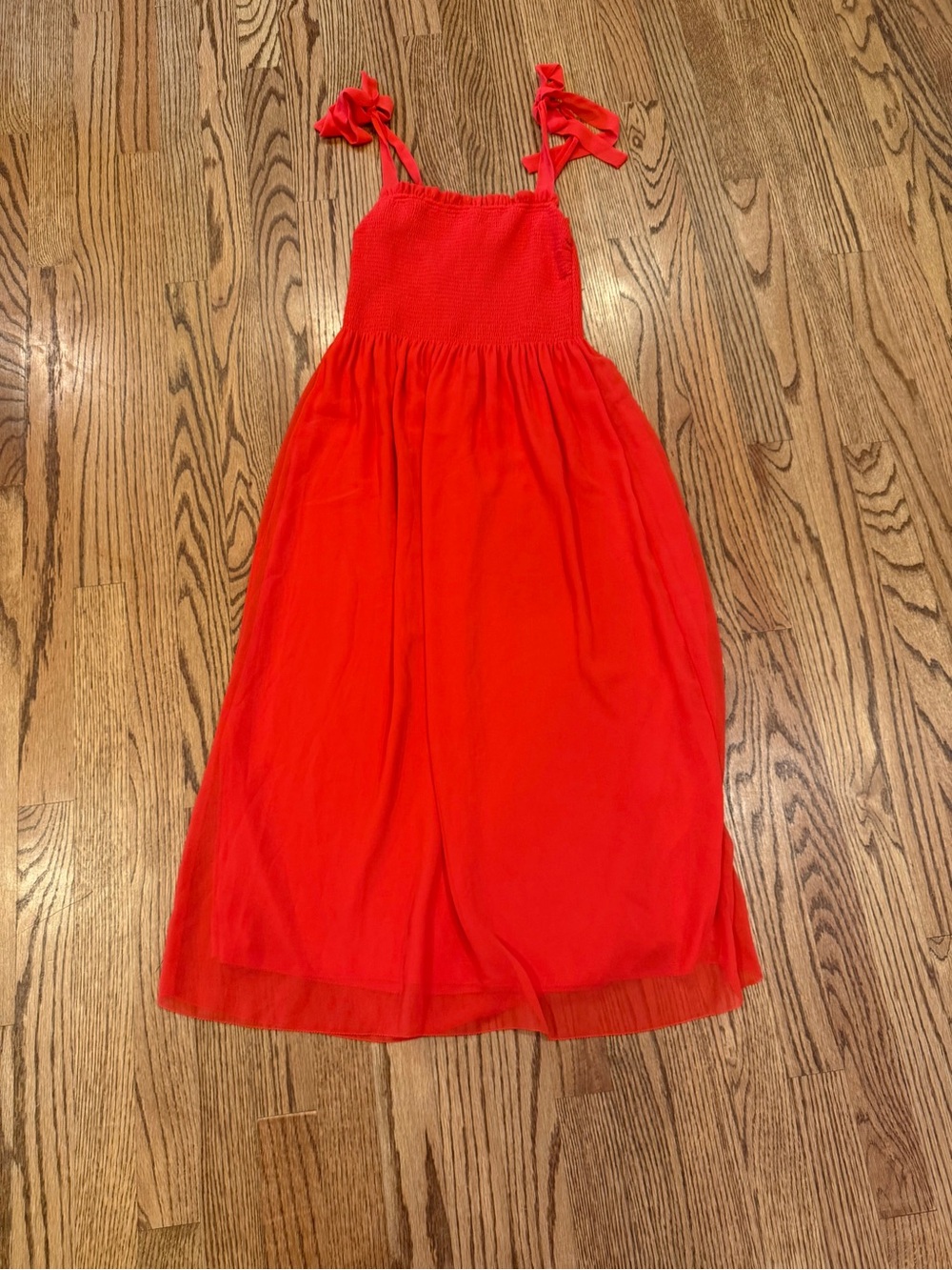 Wilfred Red Tie-Shoulder Smocked Midi Dress